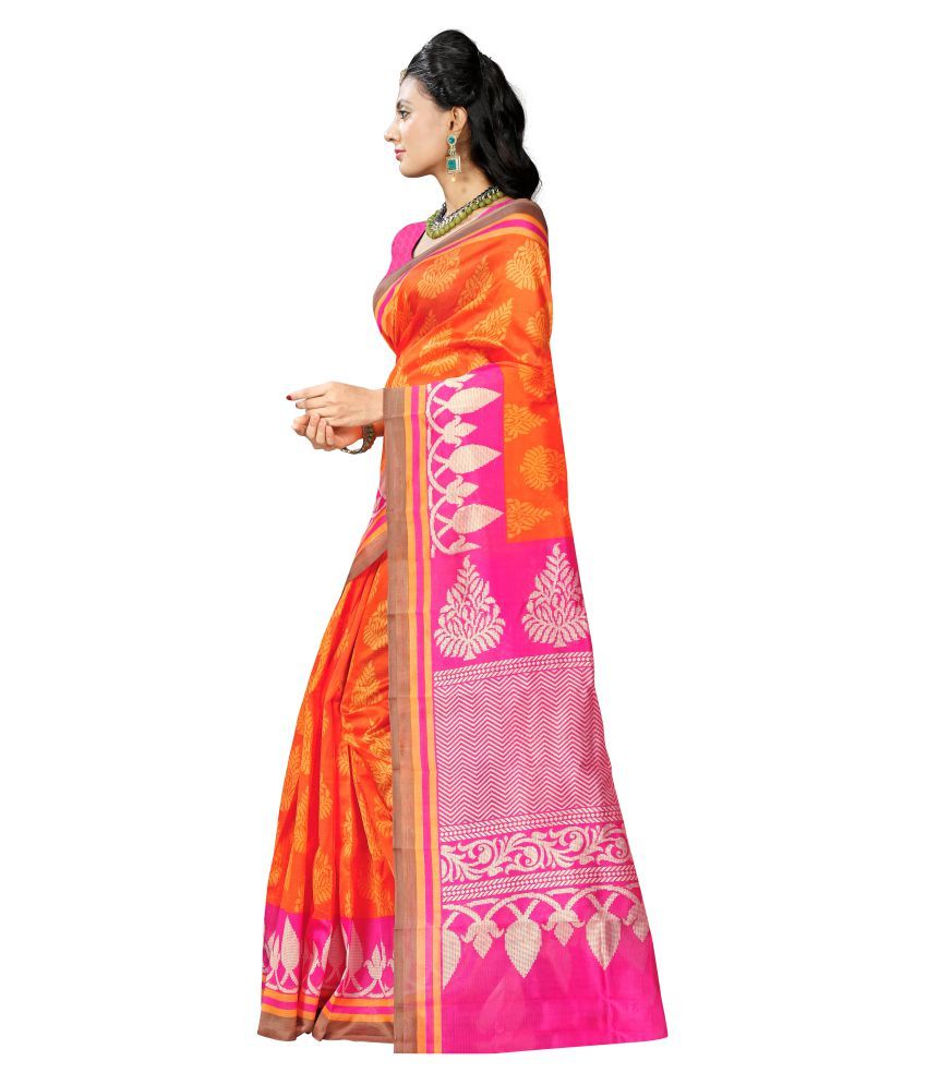 Indian Robe Orange Art Silk Saree - Buy Indian Robe Orange Art Silk ...