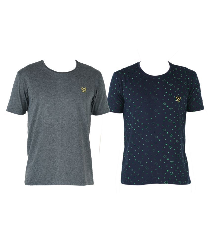     			Vimal Jonney Multi Round T-Shirt Pack of 2