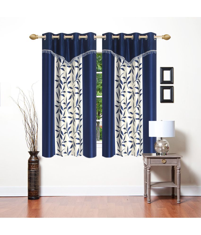     			Stella Creations Set of 2 Window Eyelet Curtains Printed Navy Blue