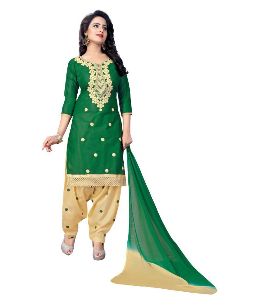 CRALLY Green Cotton Dress Material Buy CRALLY Green Cotton Dress