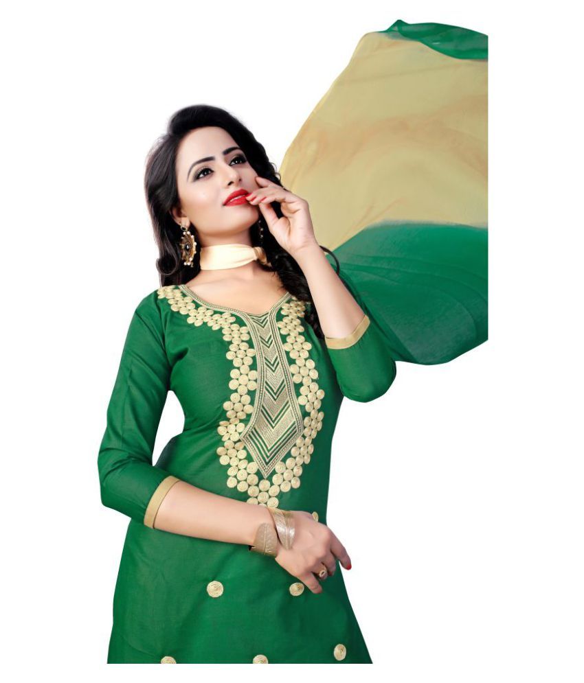 CRALLY Green Cotton Dress Material Buy CRALLY Green Cotton Dress
