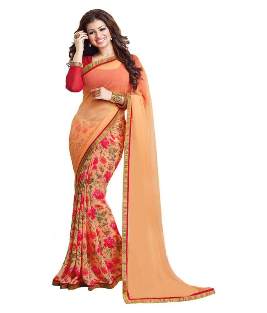 Gazal Fashions - Orange Georgette Saree With Blouse Piece (Pack of 1)