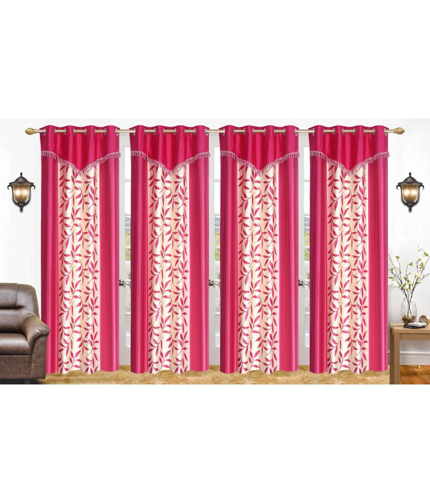     			Stella Creations Set of 4 Long Door Eyelet Curtains Printed Pink
