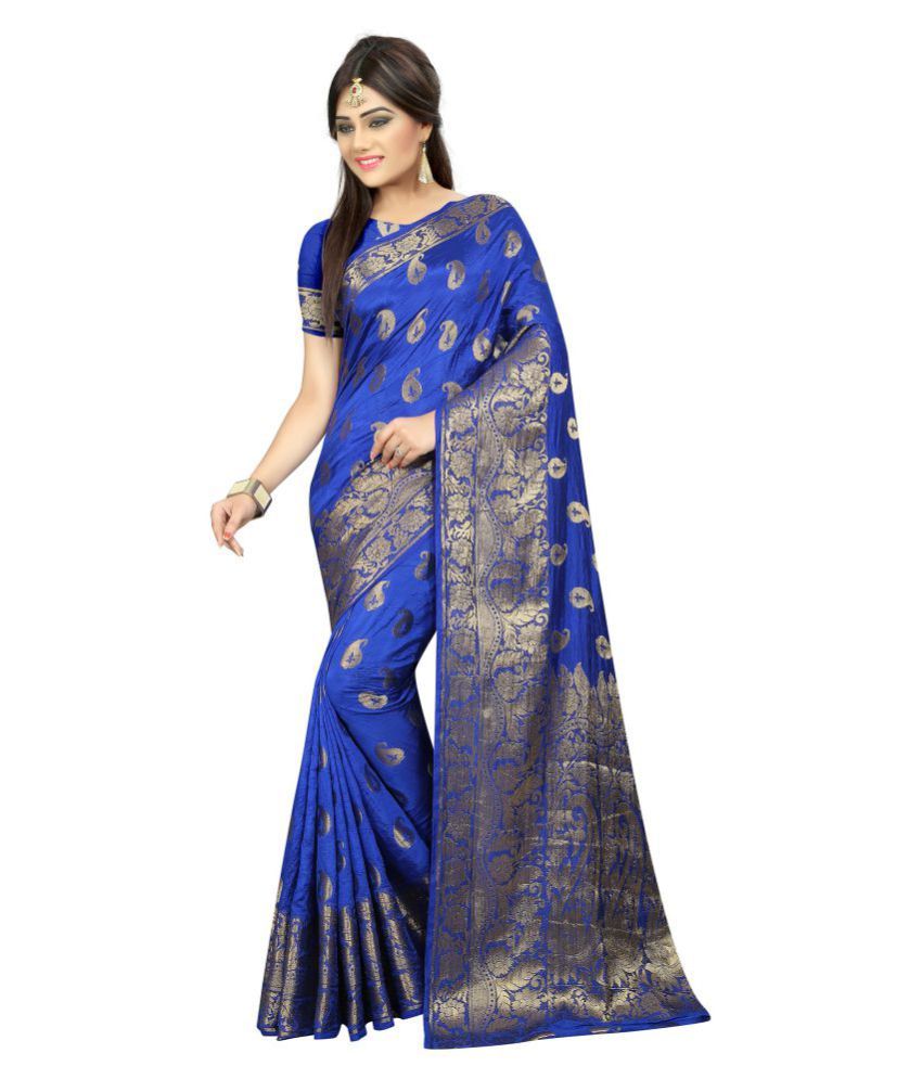     			Gazal Fashions - Blue Banarasi Silk Saree With Blouse Piece (Pack of 1)