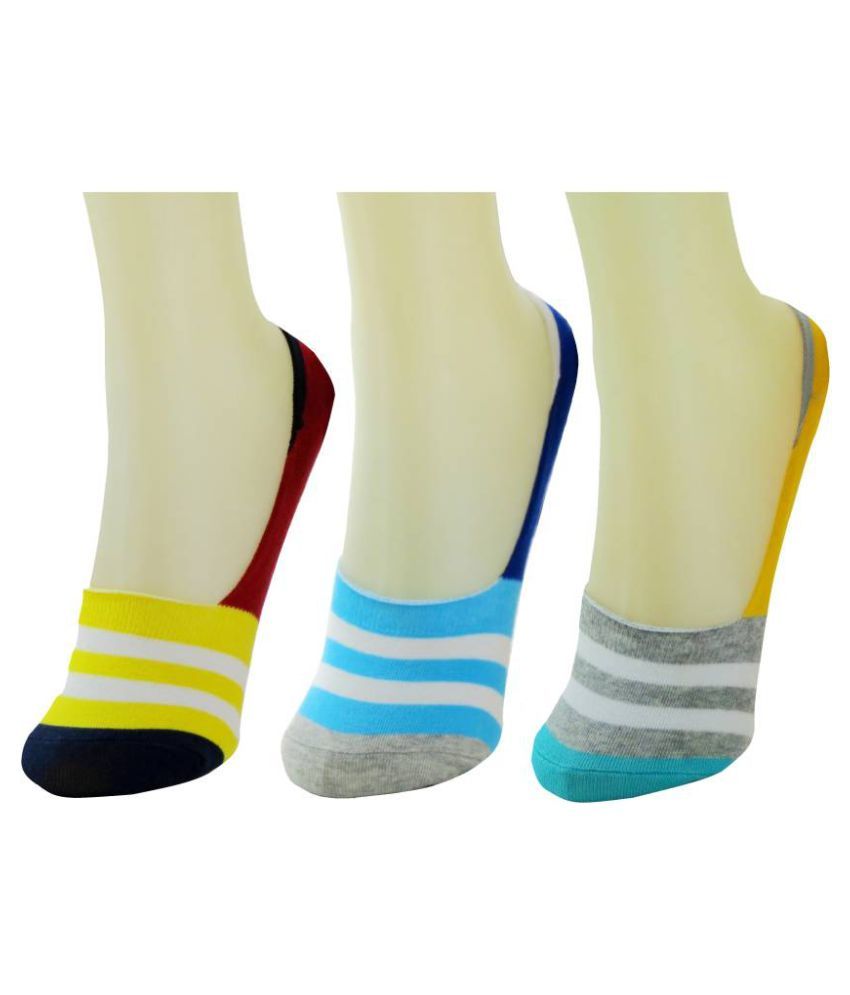     			Tahiro Multicolour Striped Cotton No Show Socks - Pack Of 3