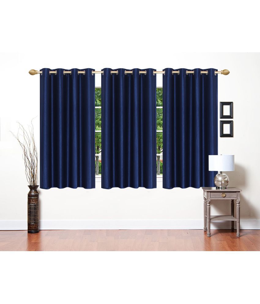     			Stella Creations Set of 3 Window Eyelet Curtains Plain Navy Blue
