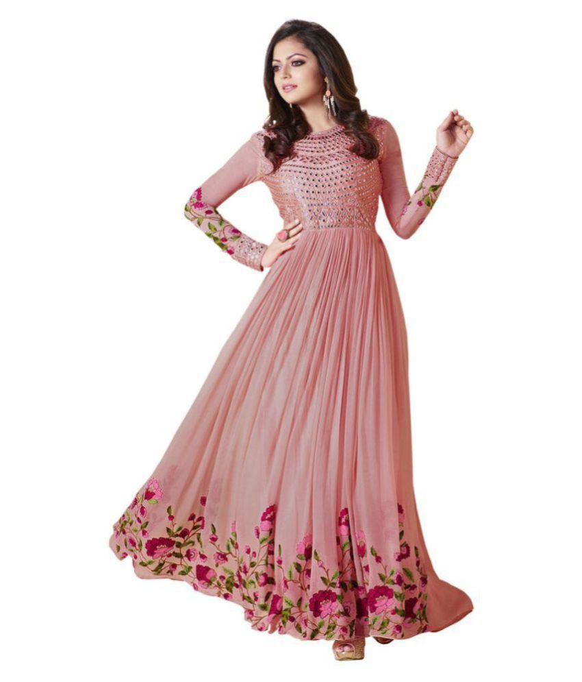 Sukhvilas Fashion Pink Georgette Anarkali Gown Semi-Stitched Suit - Buy ...