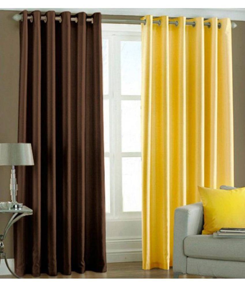     			IDOLESHOP Set of 2 Door Eyelet Curtains Plain Multi Color