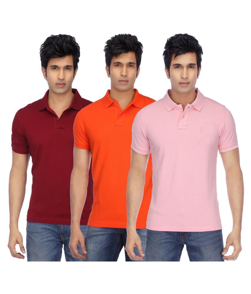     			FUNKY GUYS Multi Polyester Polo T-Shirt Pack of 3