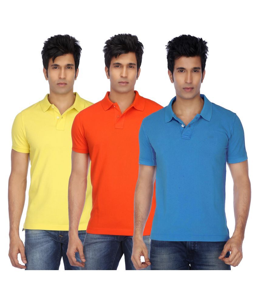     			Funky Guys Pack of 3 Cotton Blend Slim Fit Solid Half Sleeves Men's Polo T Shirt ( Multicolor )