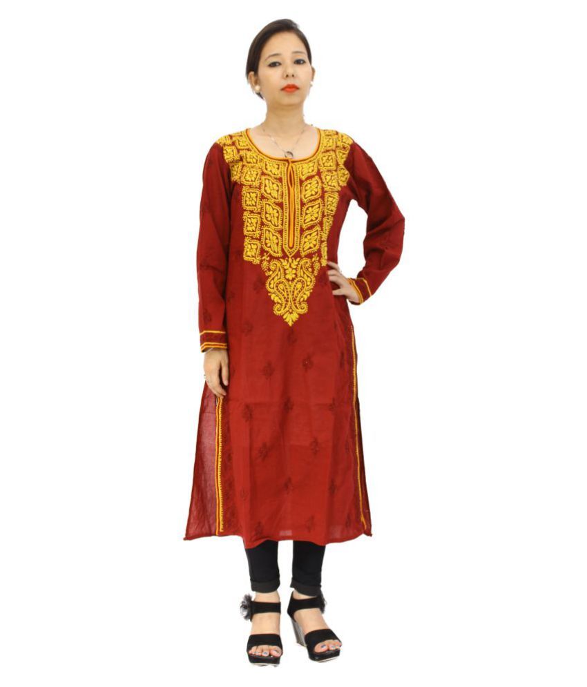 maroon chikan kurti