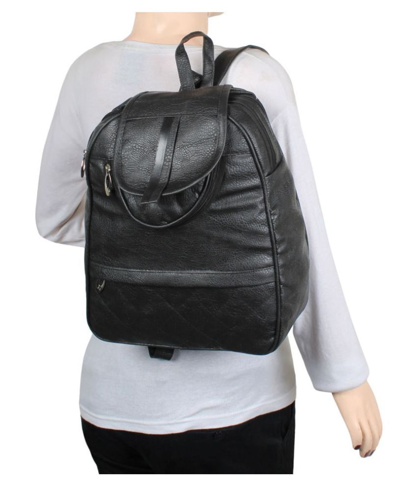 black faux leather backpack