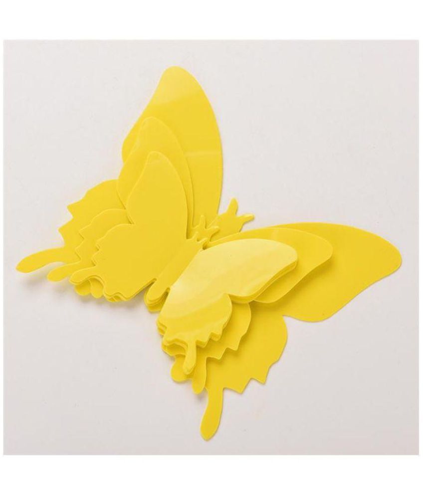     			Jaamso Royals 3D Butterfly PVC Yellow Wall Sticker - Pack of 1