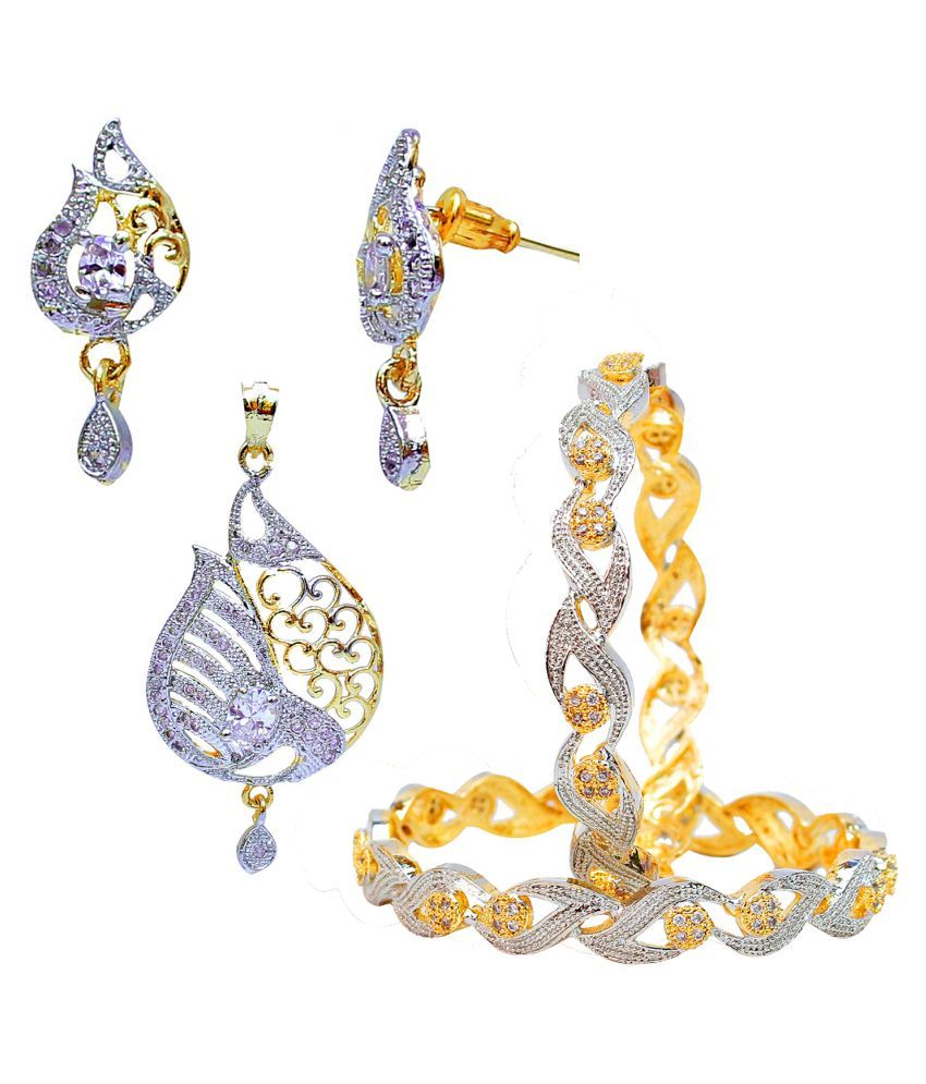 Lucky Jewellery Combo Of 1 Pair American Diamond Bangles With 1 Pendant
