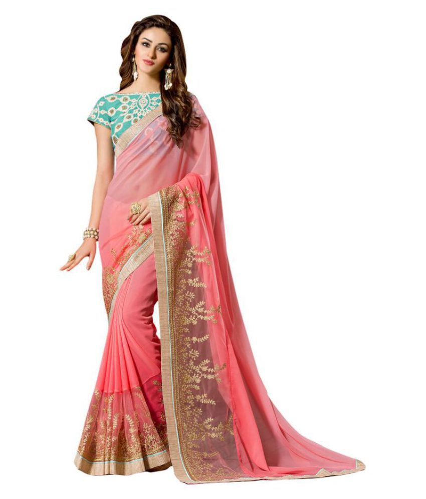 Party-Wear Bollywood Sadi Pink Georgette Saree - Buy Party-Wear ...
