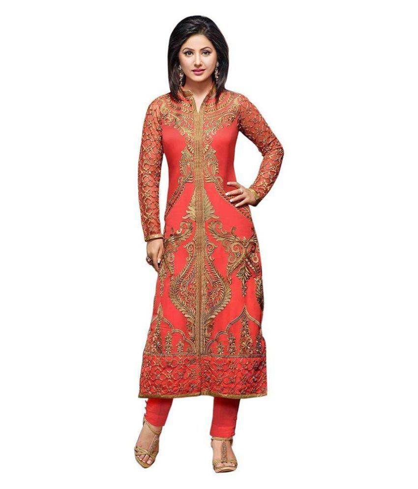 Krishna Tex Red and Beige Georgette Dress Material - Buy Krishna Tex ...