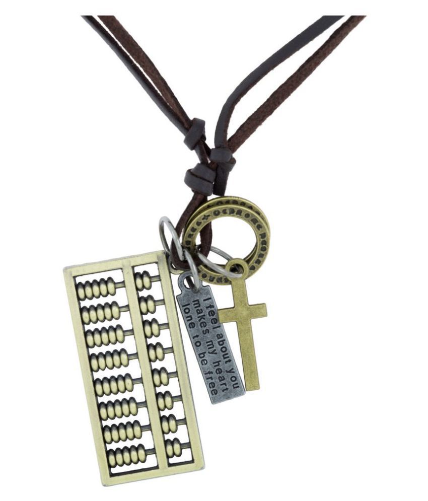 The Jewelbox Hip Hop Punk Abacus Cross Bronze Vintage Antique Dog Tag Leather Pendant Chain For Boys Men