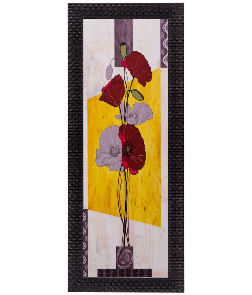     			Ecraftindia Botanical Floral Design Satin Matt Texture Framed UV Art  Multicolor Wood Painting With Frame Single Piece