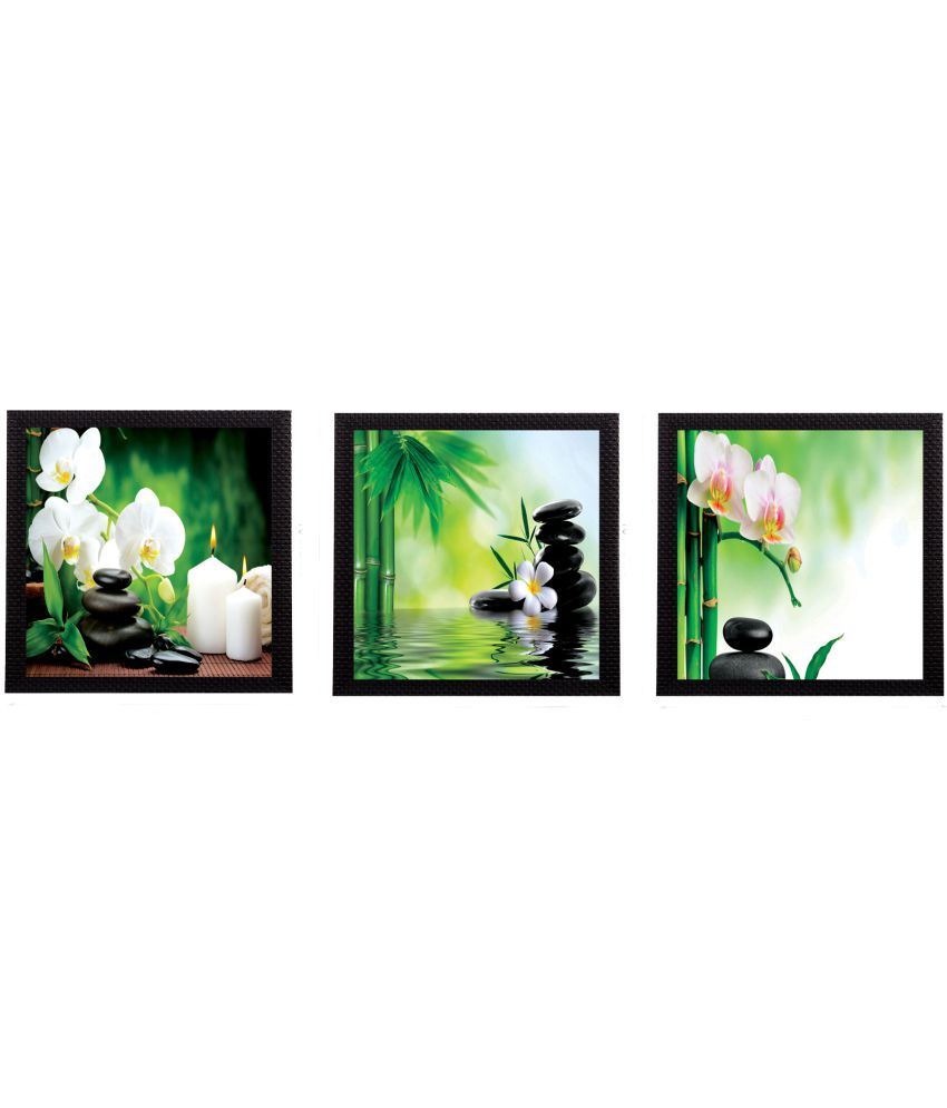     			eCraftIndia White Flora and Sts Satin Matt Texture Wood Painting With Frame Set of 3