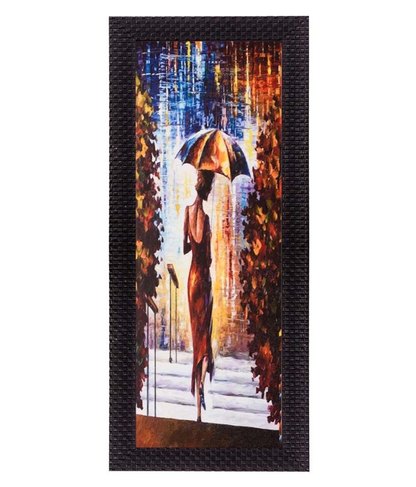     			eCraftIndia Brown Lady Under Umbrella UV Wall Art