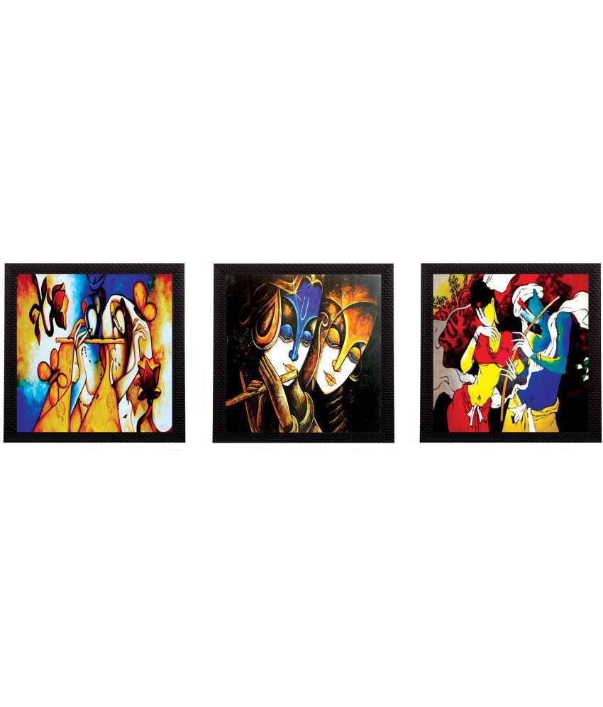     			EcraftIndia Radha and Krishna Satin Matt Texture UV Art Wood Painting With Frame Set of 3