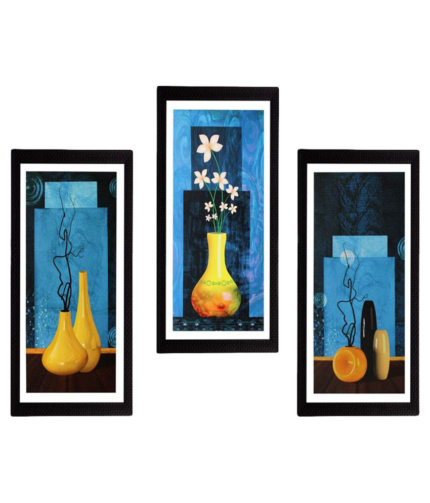     			eCraftIndia Botanical Pots Satin Matt Textured Framed UV Art Wood Painting With Frame Set of 3