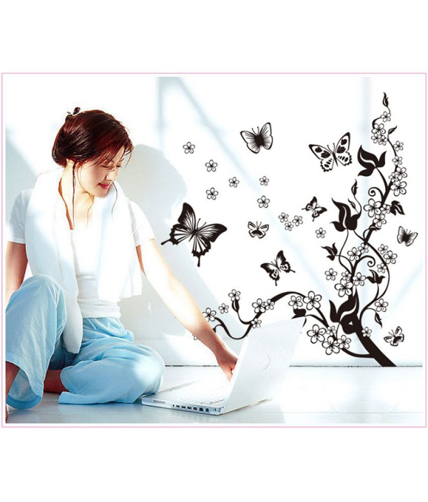     			Jaamso Royals Black Butterfly Nature PVC Black Wall Stickers