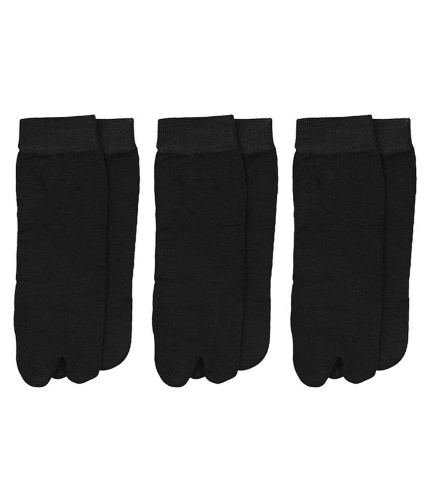     			Tahiro Black Cotton Quarter Length Thumb Socks - Pack Of 3
