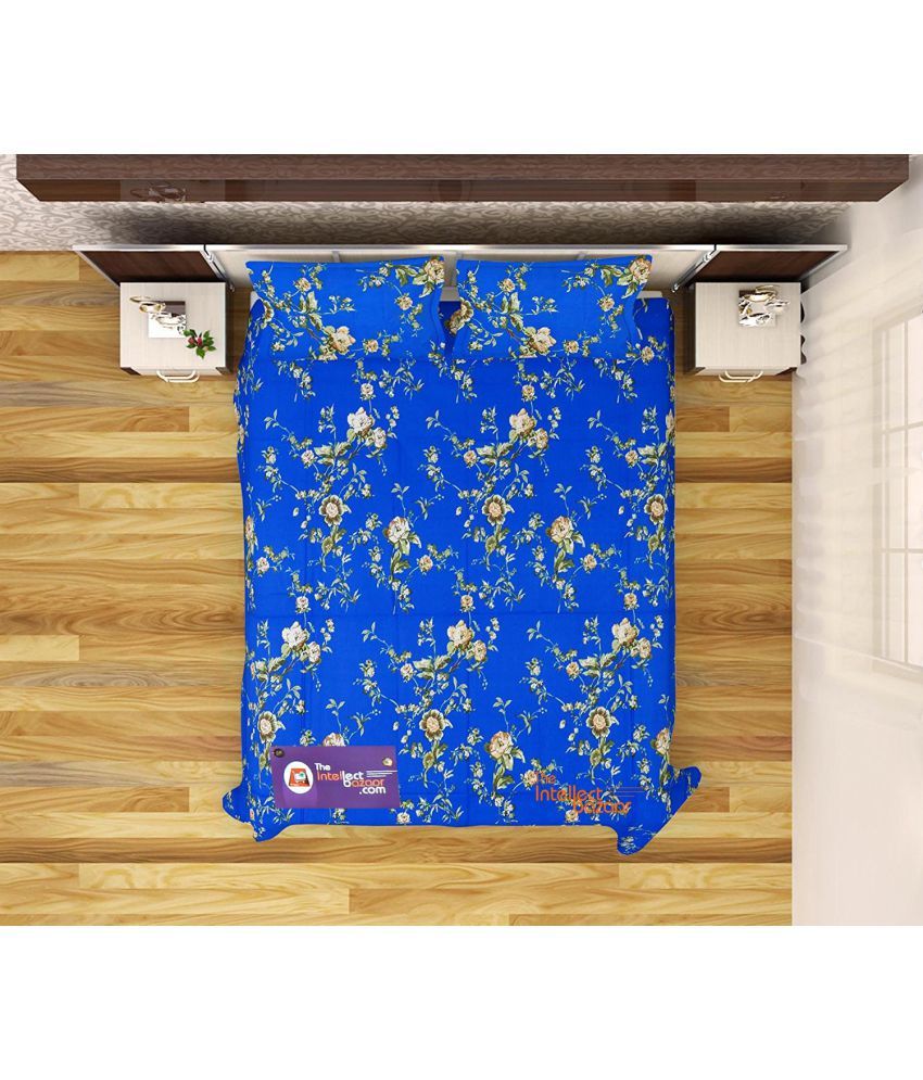 The Intellect Bazaar King Cotton Blue Floral Bed Sheet Set of 3 Buy