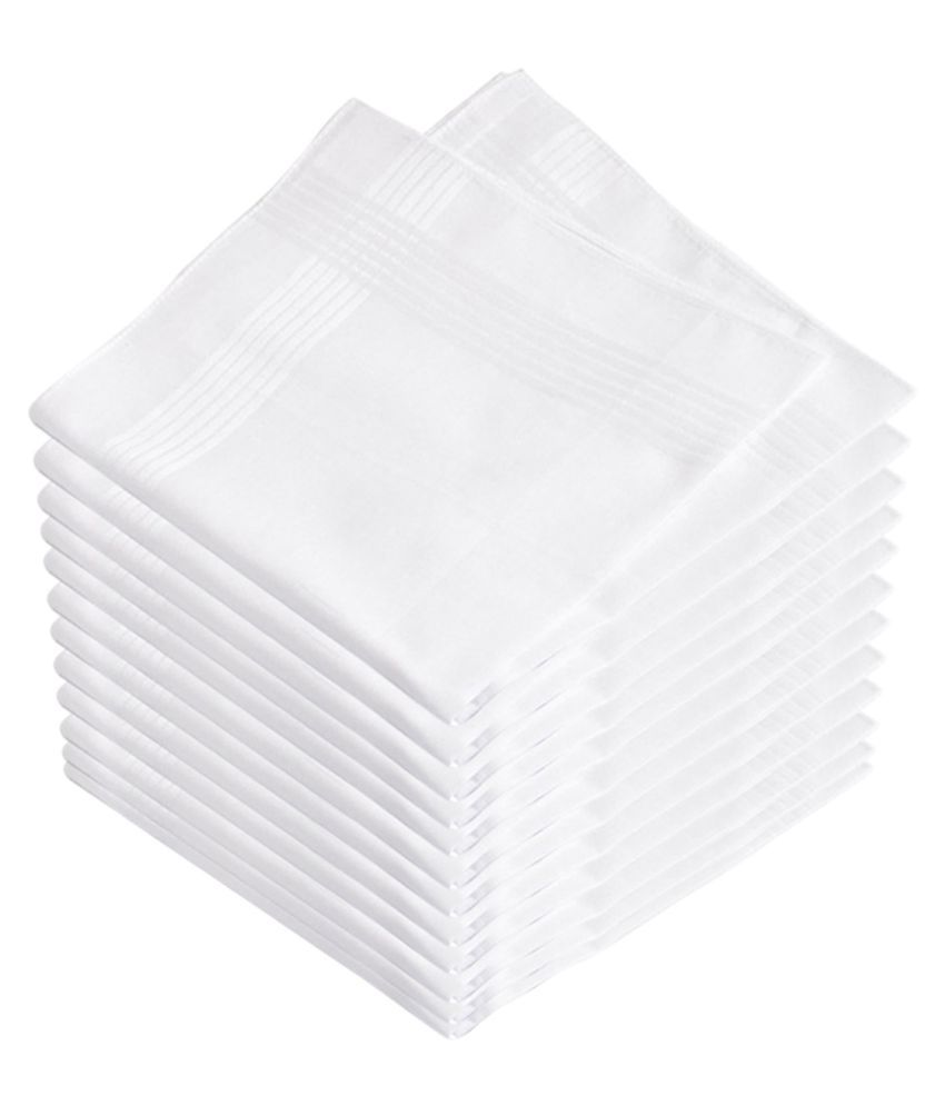     			Tahiro White Cotton Handkerchiefs - Pack Of 12