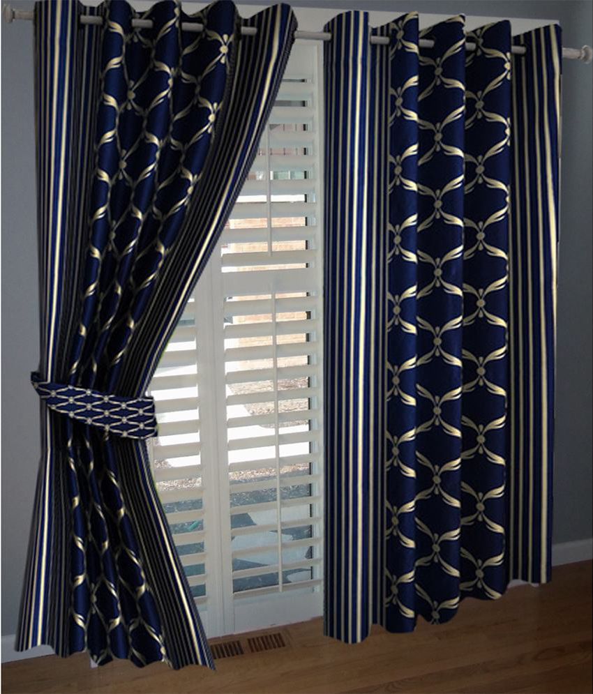     			DreamsHome Set of 4 Door Eyelet Curtains Printed Blue