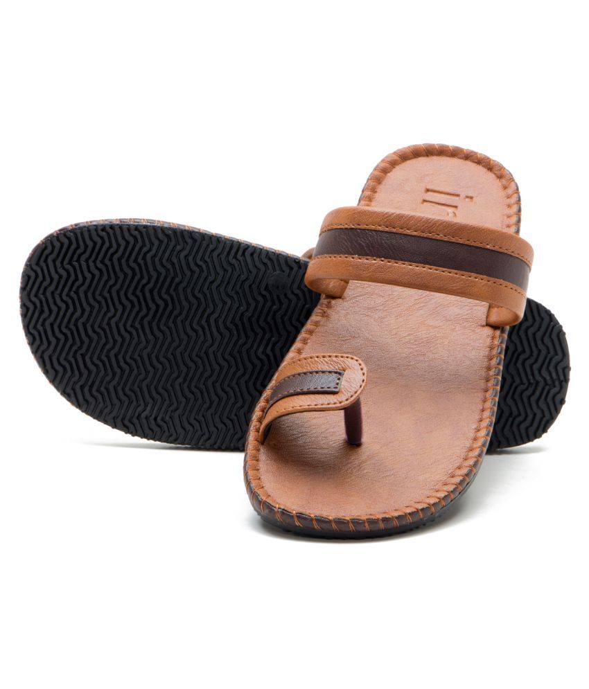 Iroo Synthetic Leather Brown Leather Slippers Price in India- Buy Iroo ...