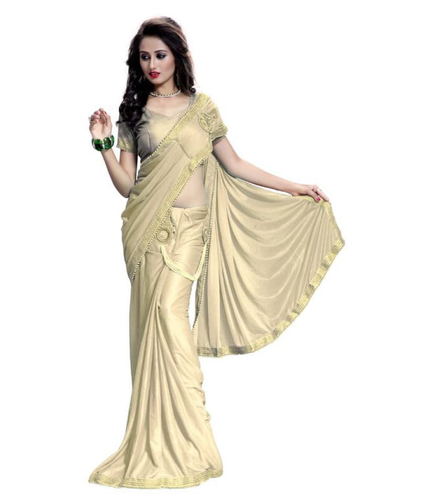     			The Fashion Outlets White and Beige Lycra Saree