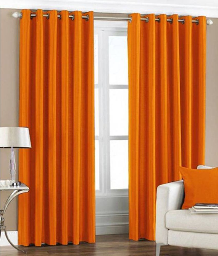     			Idoleshop Set of 2 Long Door Eyelet Curtains Plain Orange
