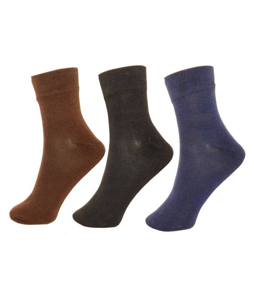     			Tahiro Multicolour Cotton Mid Length Socks - Pack of 3