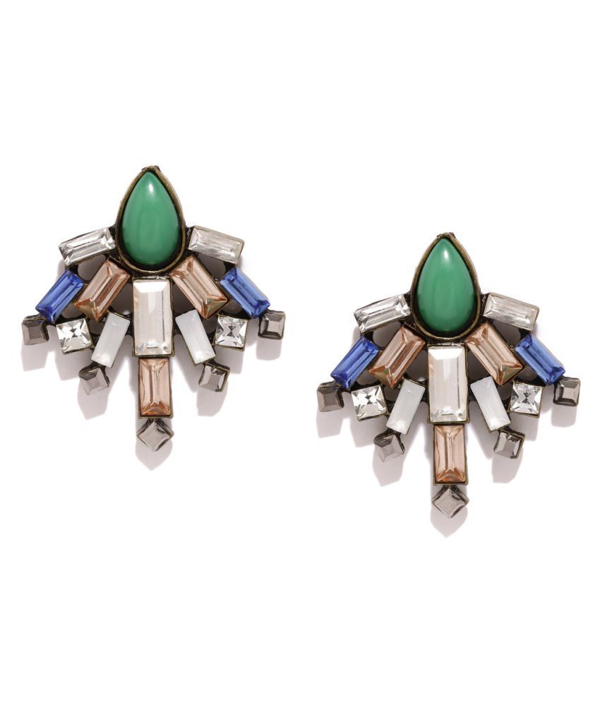 Golden Pea Multicoloured Silver Plated Oversized Stud Earrings Golden Pea Multicoloured Silver Plated Oversized Stud Earrings Online At Best