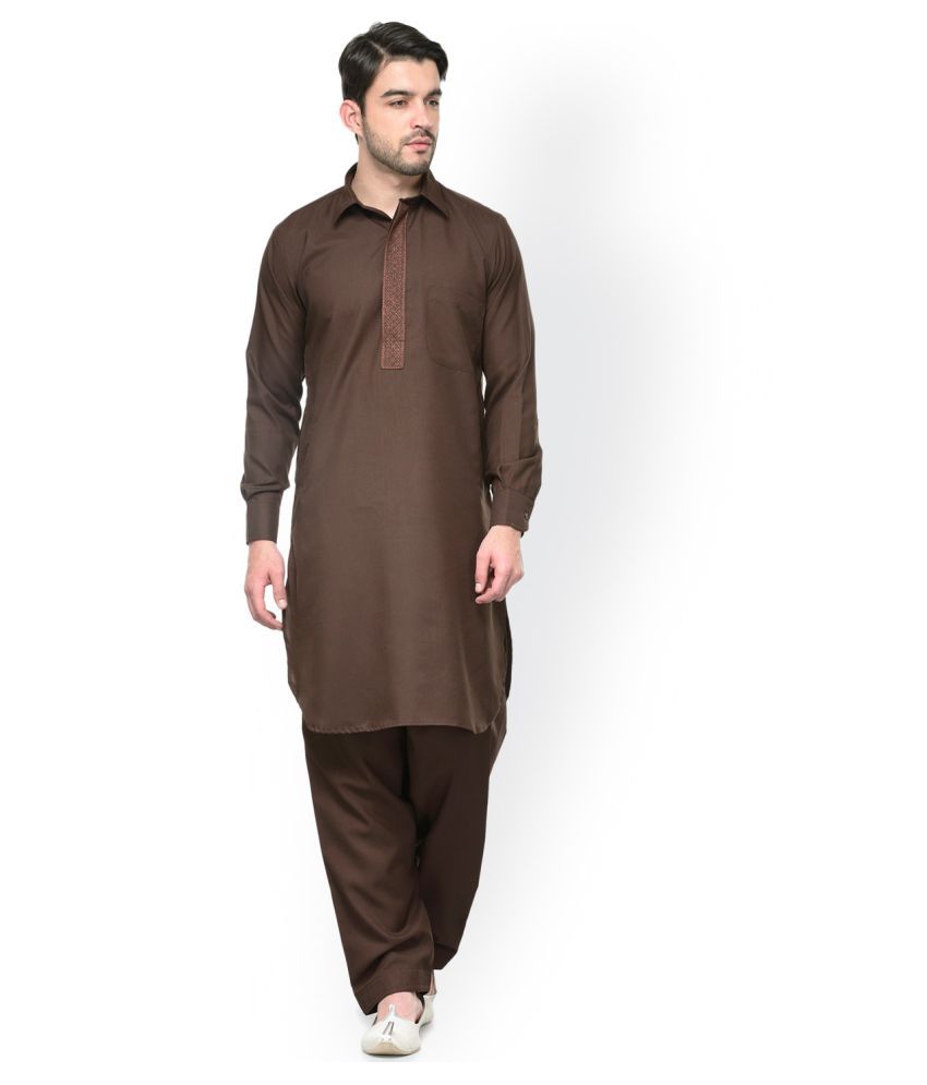 Amazing India Brown Cotton Pathani Suit Buy Amazing India Brown Cotton Pathani Suit Online at