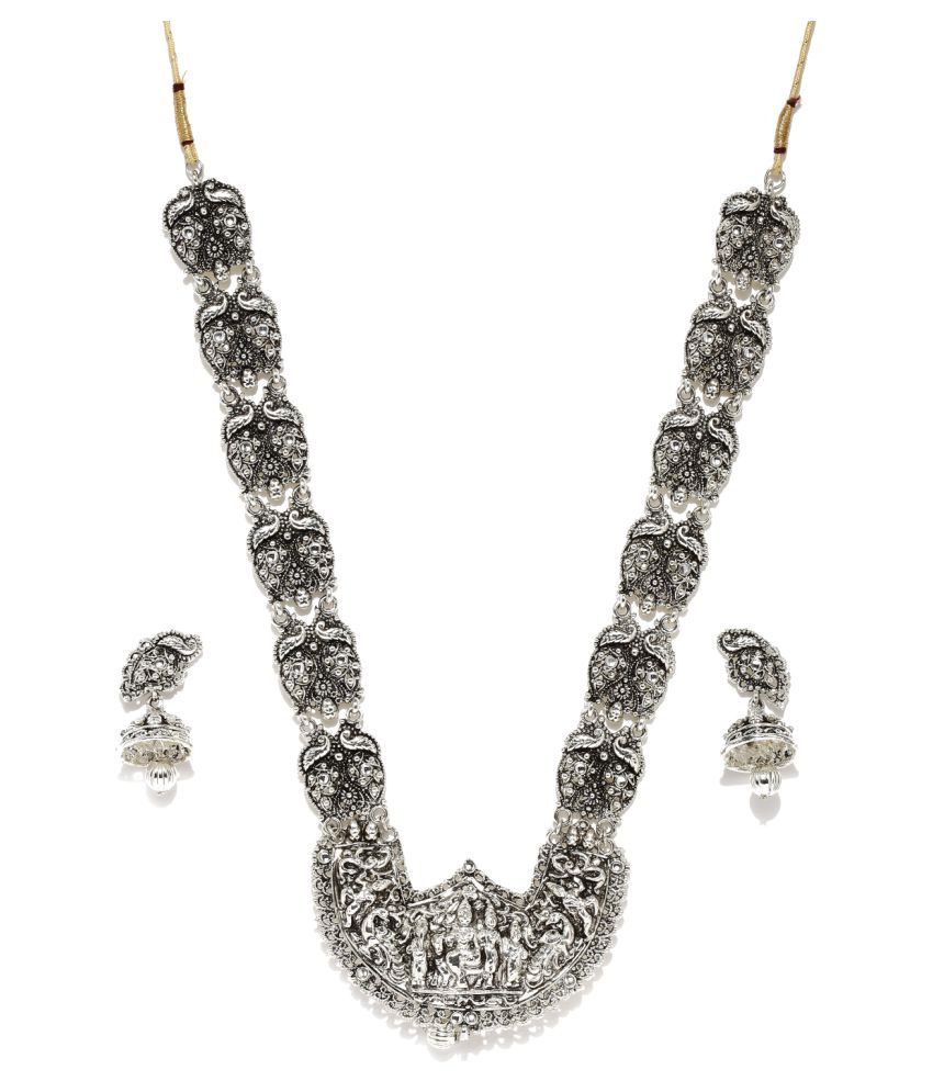 Zaveri Pearls Silver Temple Necklace Set Buy Zaveri Pearls Silver