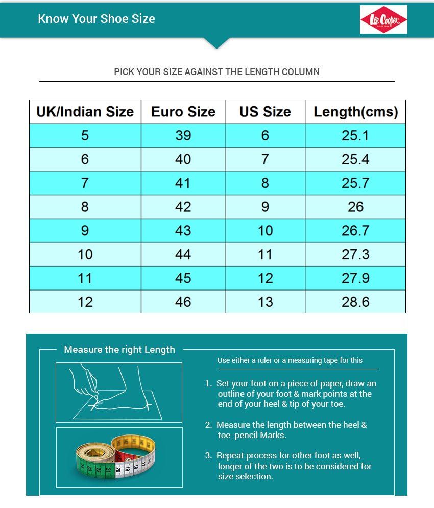 Lee Cooper Jeans Size Chart India