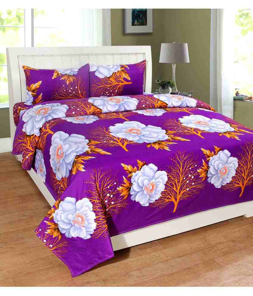 Homefab India Double Poly Cotton Purple Floral Bed Sheet Buy Homefab India Double Poly Cotton