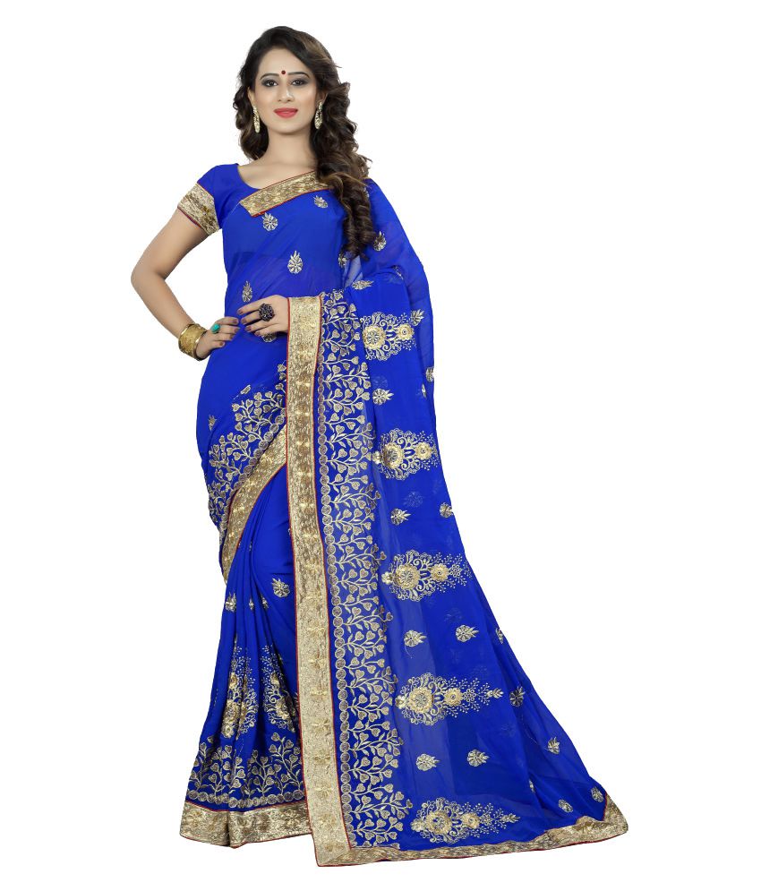 SHREE VALLABH SAREES Blue Georgette Saree - Buy SHREE VALLABH SAREES ...