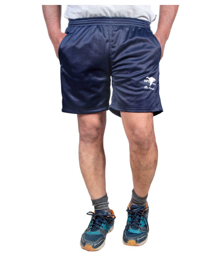     			HPS Sports Navy Polyester Cotton Fitness Shorts Single