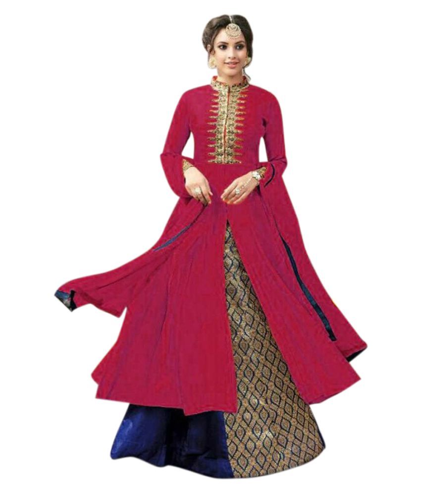 Maroon Anarkali style Anarkali Semi-Stitched Suits