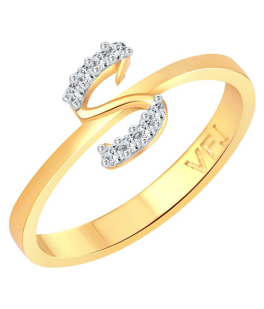    			Vighnaharta initial ''S'' Letter (CZ) Gold and Rhodium Plated Alloy Ring For Women