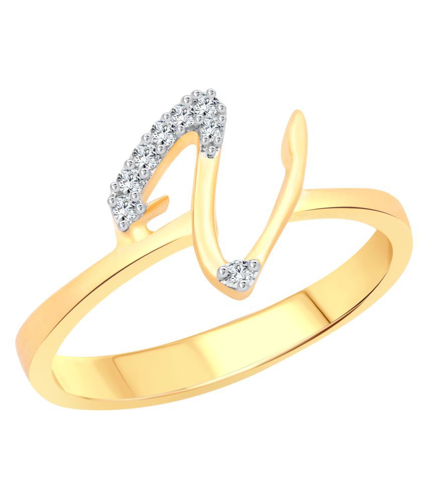 Vighnaharta Initial ''V'' Letter (CZ) Gold Plated Ring for Women: Buy ...