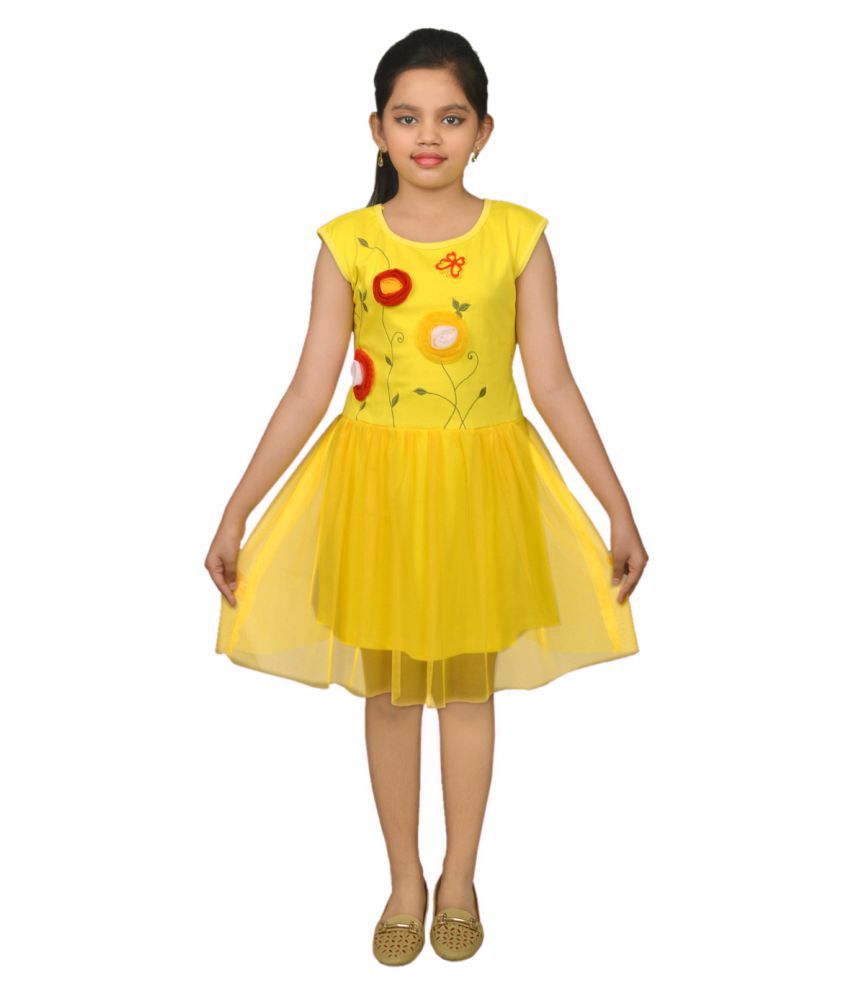Ssmitn Yellow Cotton Blend Knee Length Party Frock for Girls - Buy ...
