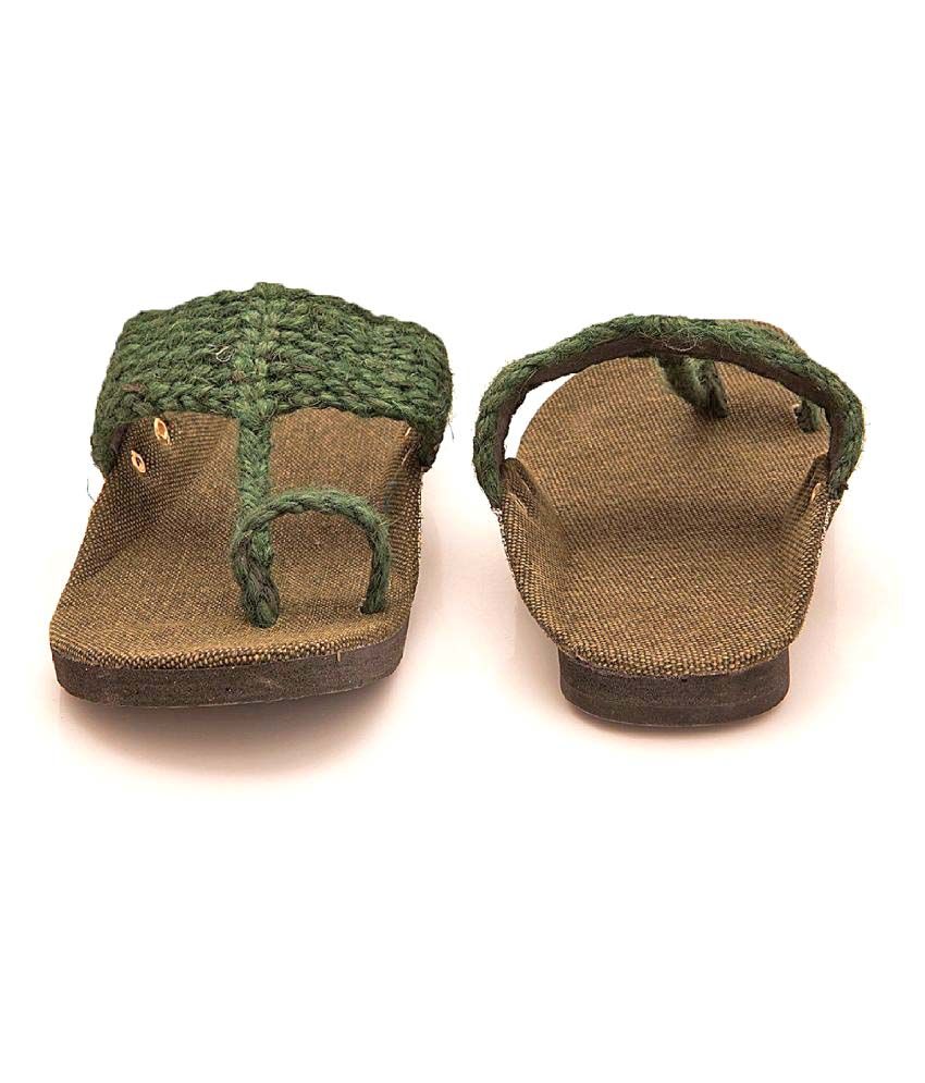 green kolhapuri chappal