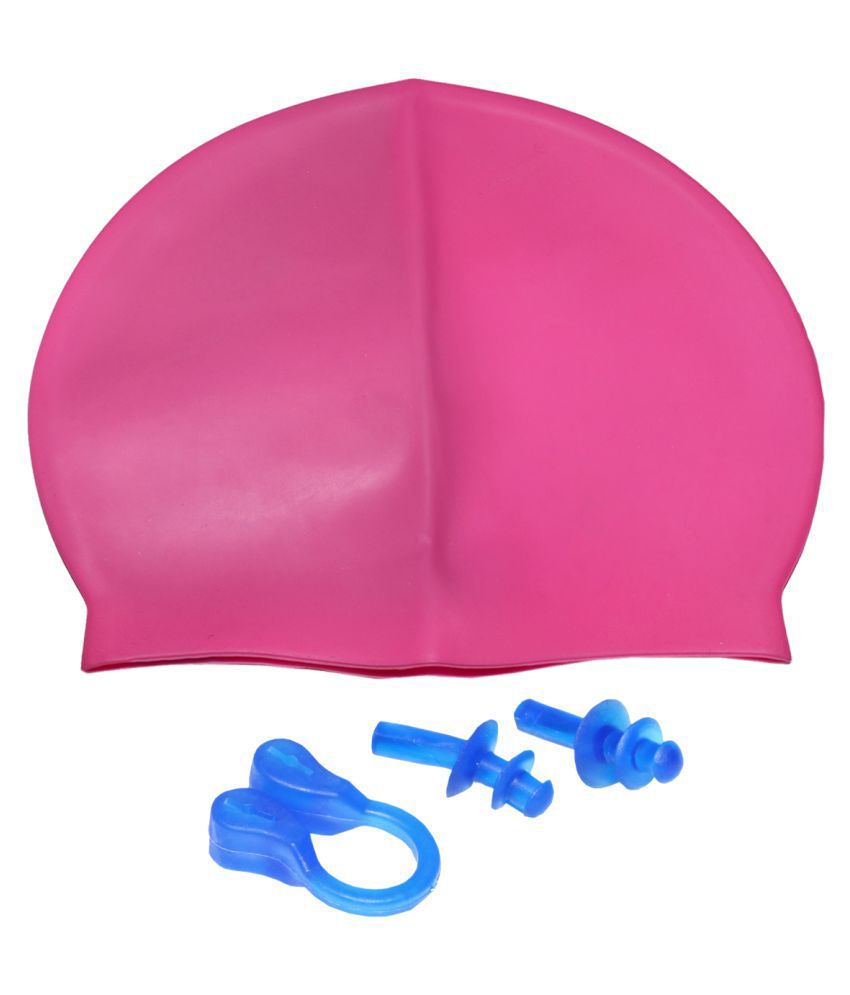     			Goodluck Waterproof Silicone Swimming Cap/ Swimming Accessories Pink with Nose and Ear Plugs