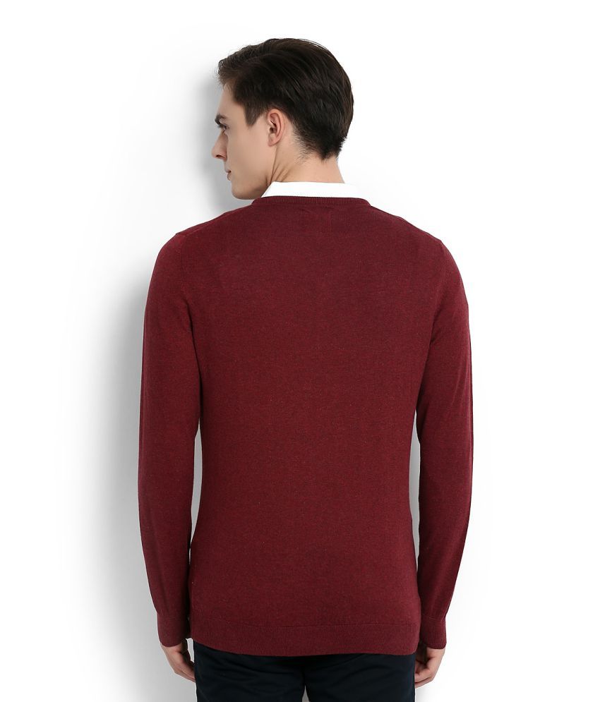Peter England Maroon V-Neck T-Shirt 