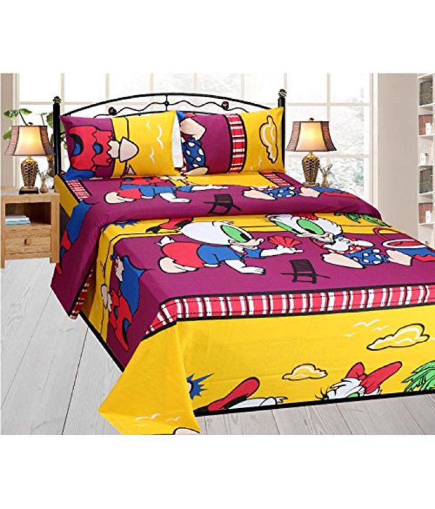     			Sky Tex Donald Duck Multi Cartoon Prints Double 1 Bed Sheet & 2 Pillow Covers